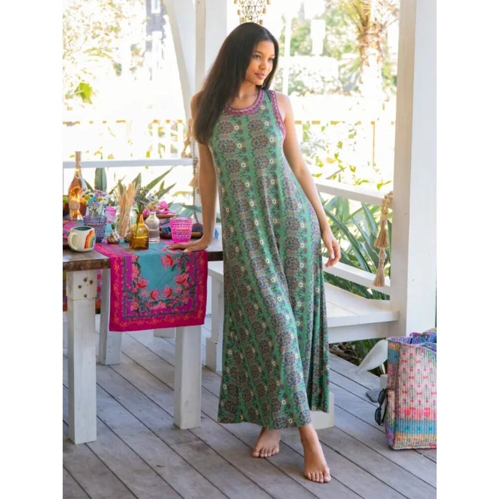 Natural Life Stevie ButterSoft Green Floral Maxi Dress New XS